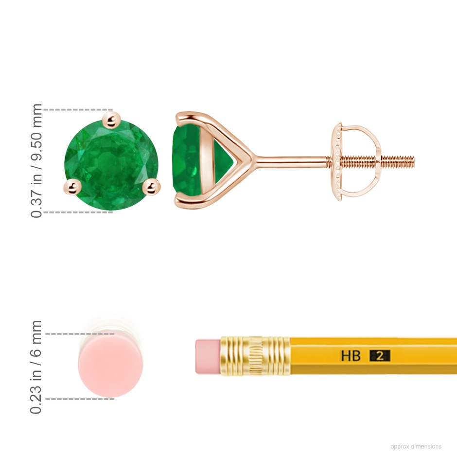 9mm AA Martini-Set Round Emerald Stud Earrings in Rose Gold ruler