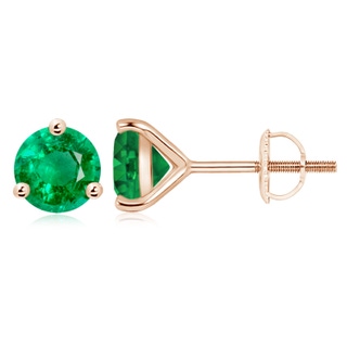 9mm AAA Martini-Set Round Emerald Stud Earrings in Rose Gold