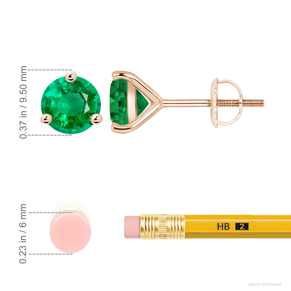 9mm AAA Martini-Set Round Emerald Stud Earrings in Rose Gold ruler
