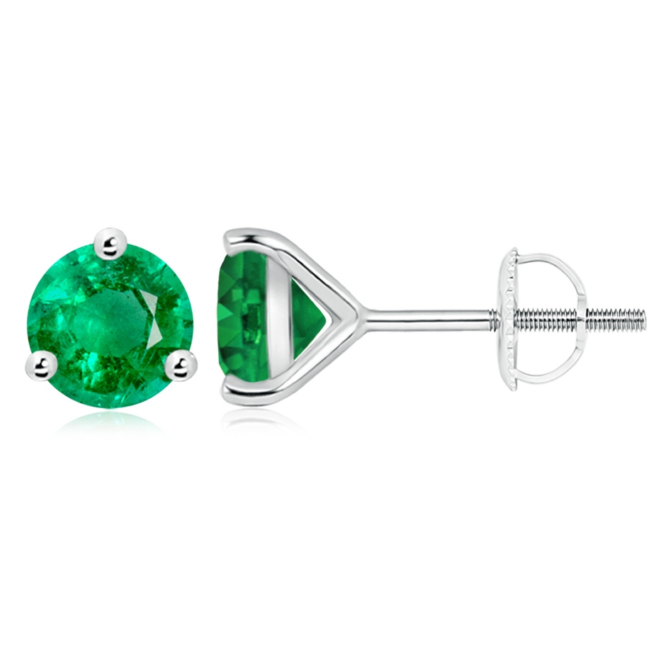 9mm AAA Martini-Set Round Emerald Stud Earrings in White Gold 
