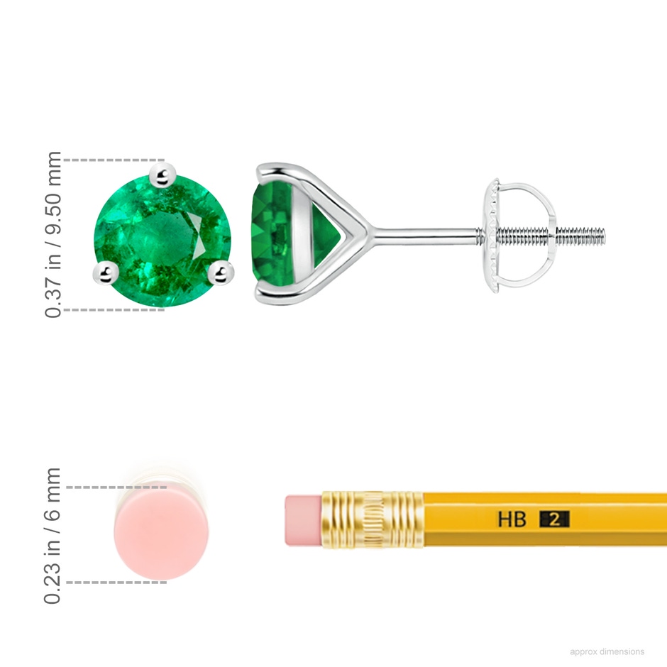 9mm AAA Martini-Set Round Emerald Stud Earrings in White Gold ruler
