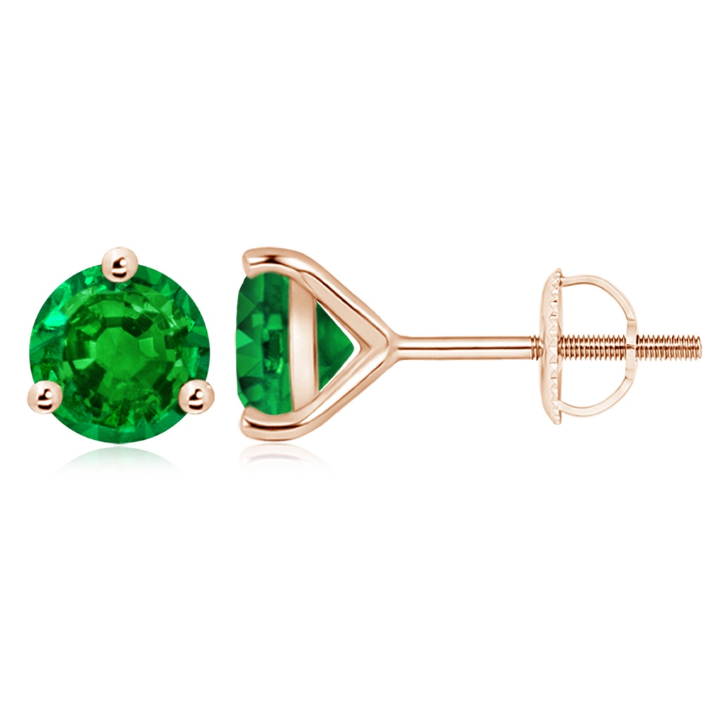 9mm AAAA Martini-Set Round Emerald Stud Earrings in 10K Rose Gold