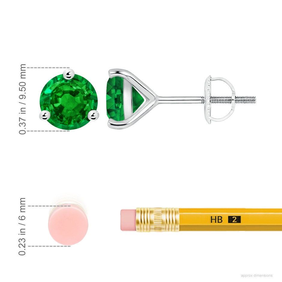 9mm AAAA Martini-Set Round Emerald Stud Earrings in P950 Platinum ruler