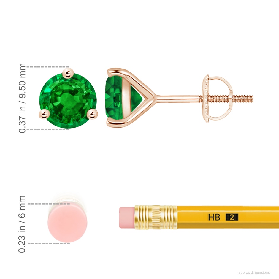 9mm AAAA Martini-Set Round Emerald Stud Earrings in Rose Gold ruler