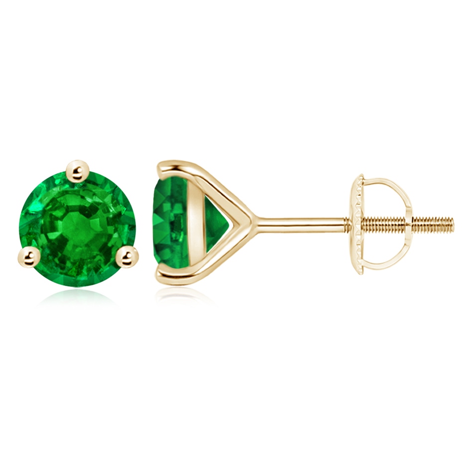 9mm AAAA Martini-Set Round Emerald Stud Earrings in Yellow Gold 