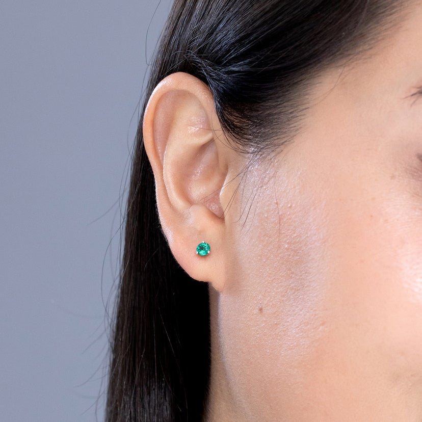 Martini-Set Round Emerald Stud Earrings
