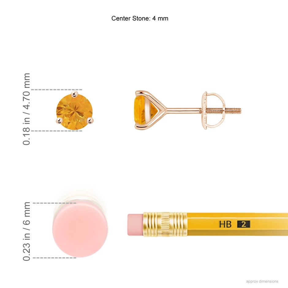 4mm A Martini-Set Round Fire Opal Stud Earrings in Rose Gold ruler