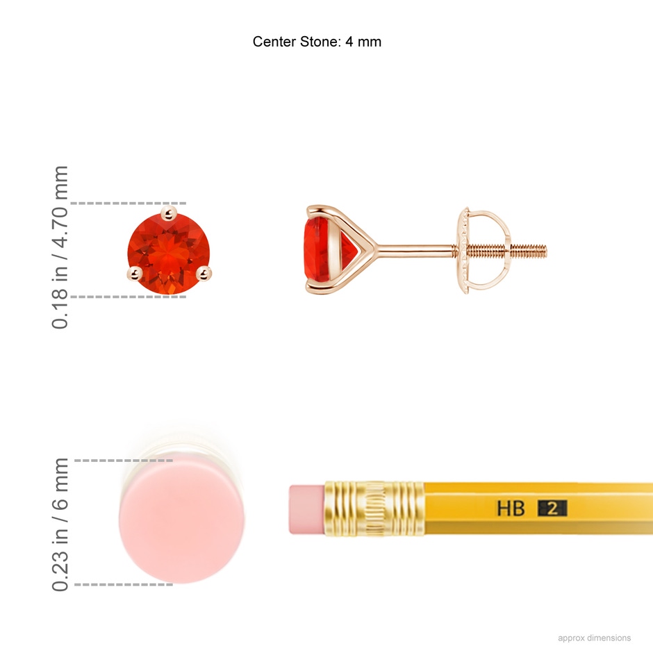 4mm AAAA Martini-Set Round Fire Opal Stud Earrings in Rose Gold ruler