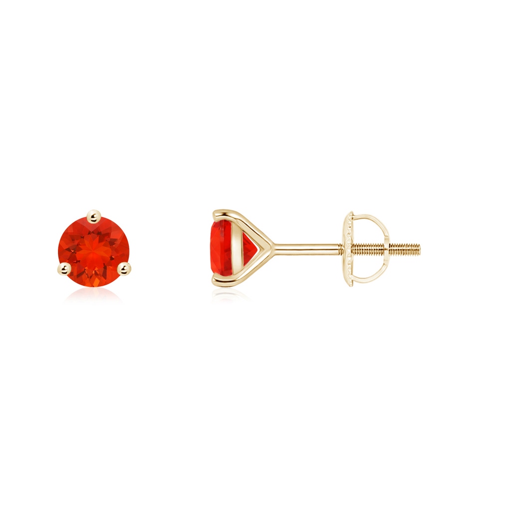 4mm AAAA Martini-Set Round Fire Opal Stud Earrings in Yellow Gold