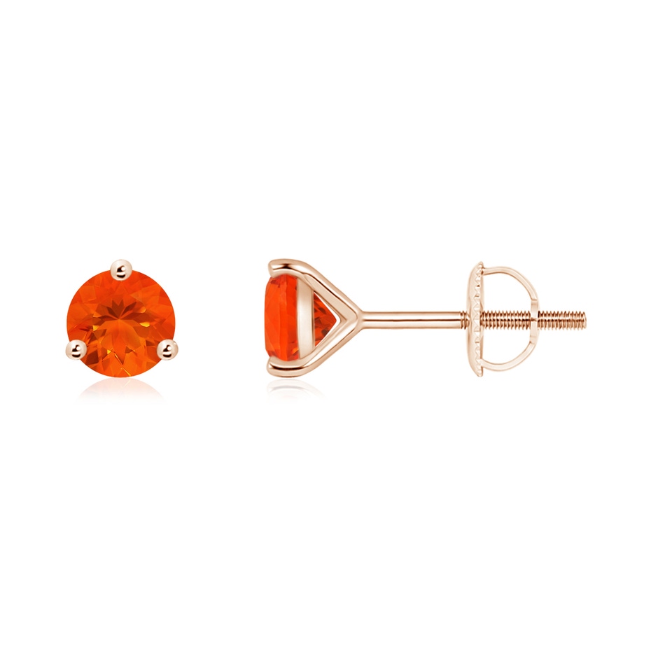 5mm AAA Martini-Set Round Fire Opal Stud Earrings in Rose Gold 