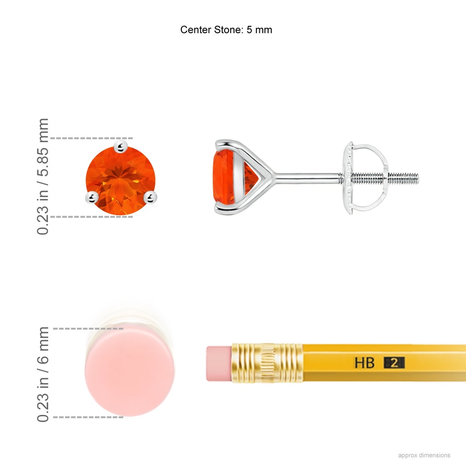 5mm AAA Martini-Set Round Fire Opal Stud Earrings in White Gold ruler