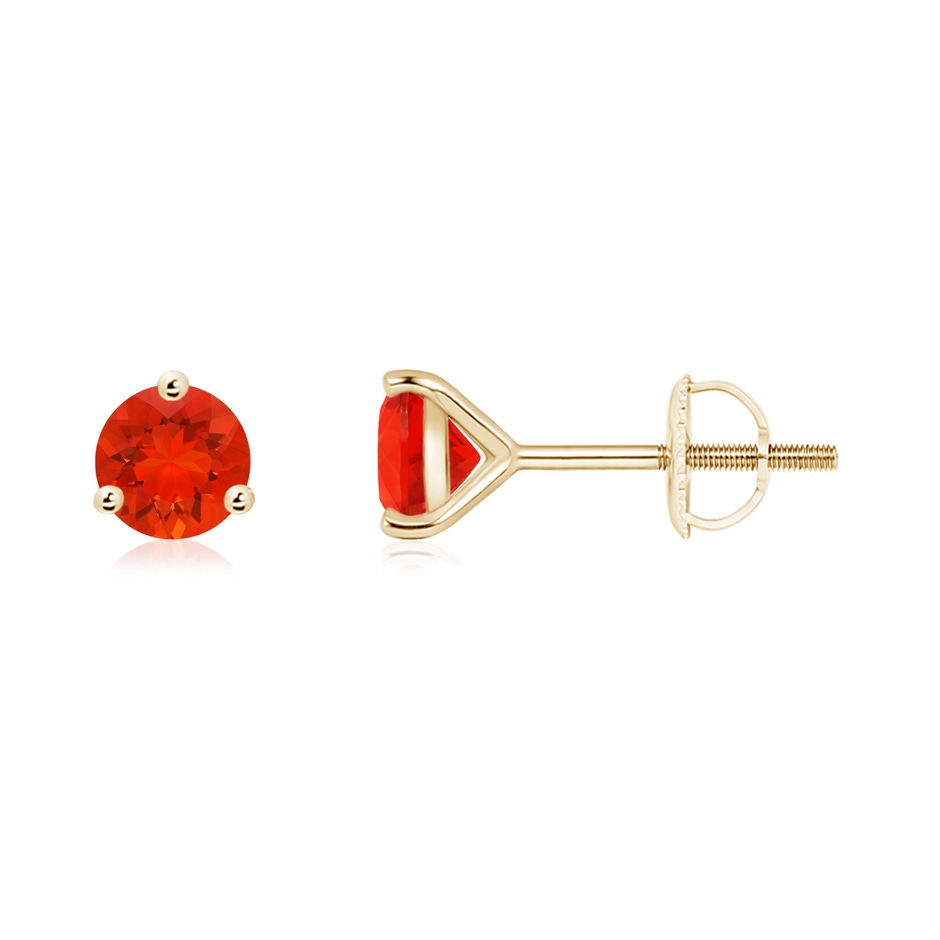 5mm AAAA Martini-Set Round Fire Opal Stud Earrings in Yellow Gold 