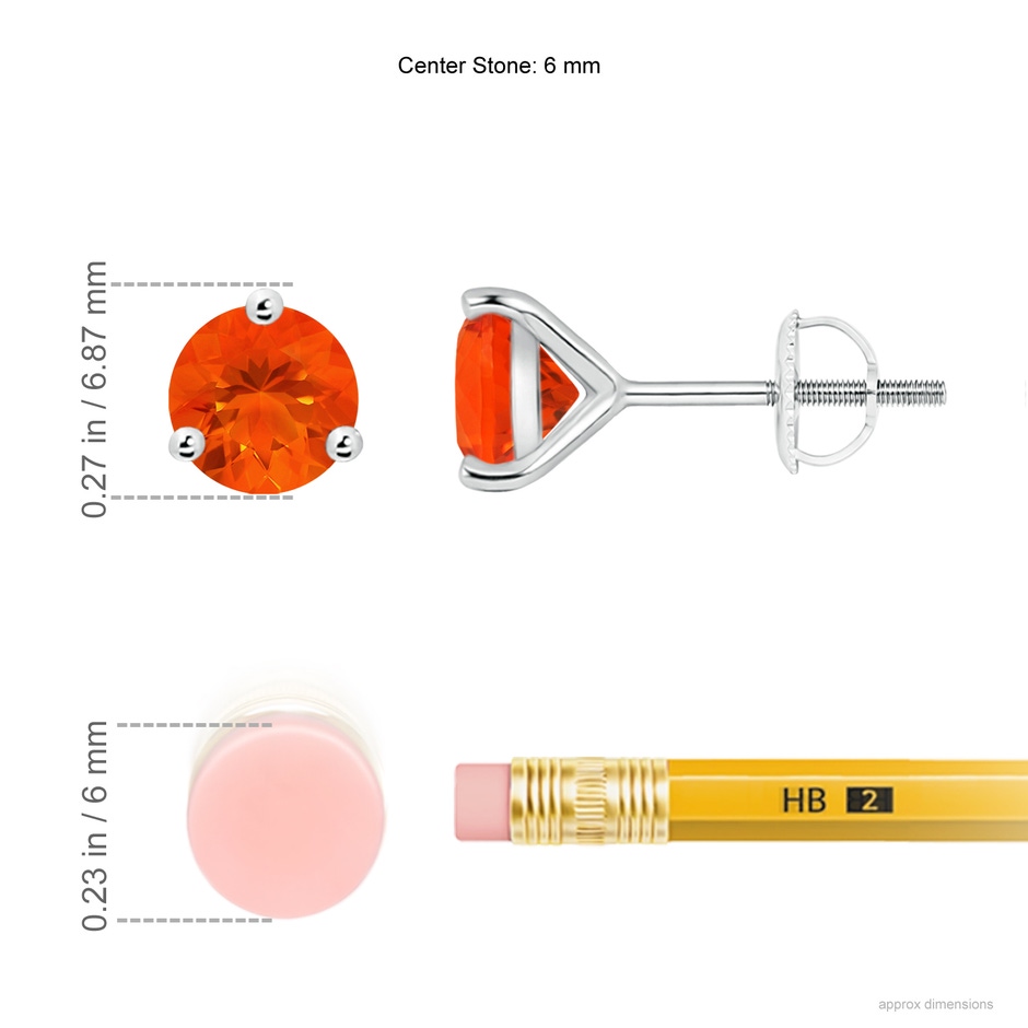 6mm AAA Martini-Set Round Fire Opal Stud Earrings in P950 Platinum ruler