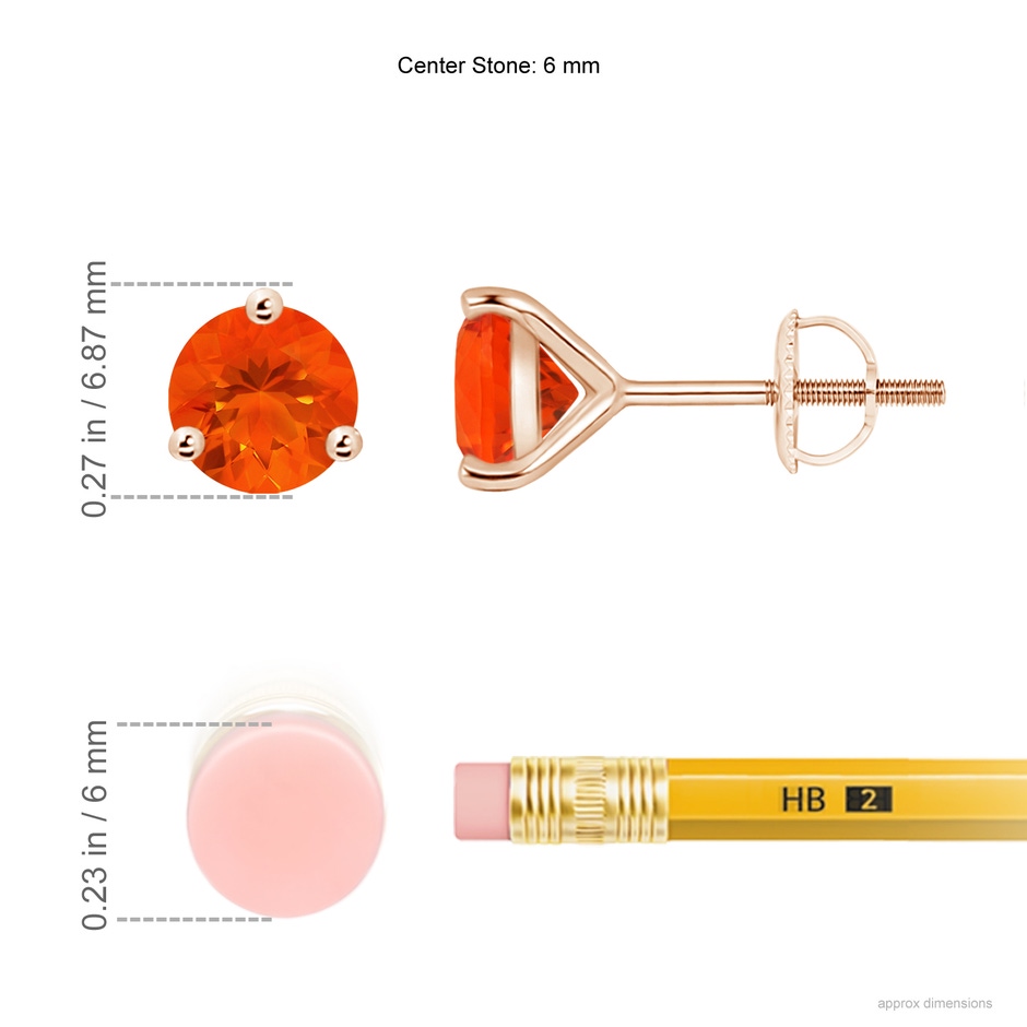 6mm AAA Martini-Set Round Fire Opal Stud Earrings in Rose Gold ruler