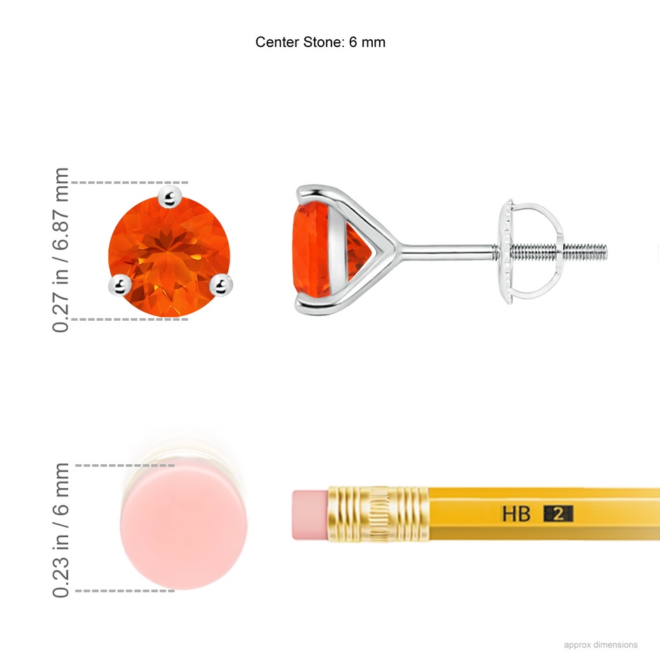 6mm AAA Martini-Set Round Fire Opal Stud Earrings in White Gold ruler