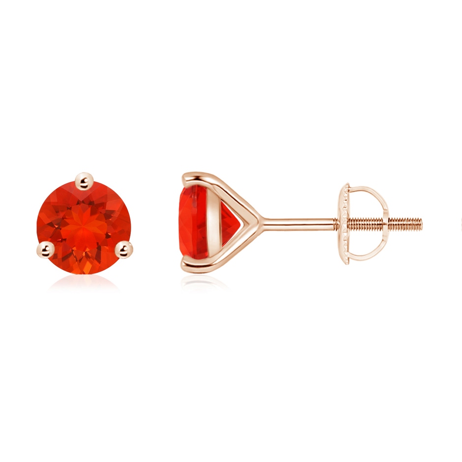 6mm AAAA Martini-Set Round Fire Opal Stud Earrings in Rose Gold 