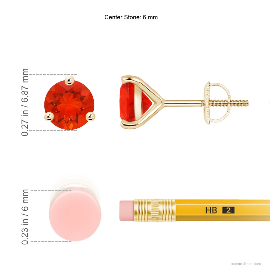 6mm AAAA Martini-Set Round Fire Opal Stud Earrings in Yellow Gold Ruler