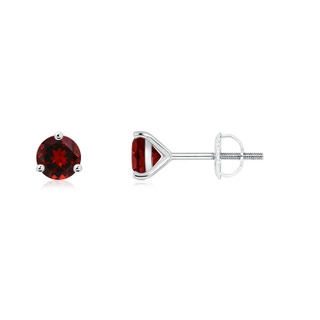 4mm AAAA Martini-Set Round Garnet Stud Earrings in P950 Platinum