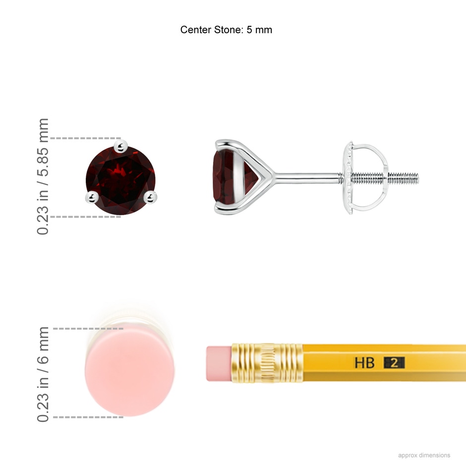 5mm A Martini-Set Round Garnet Stud Earrings in White Gold ruler