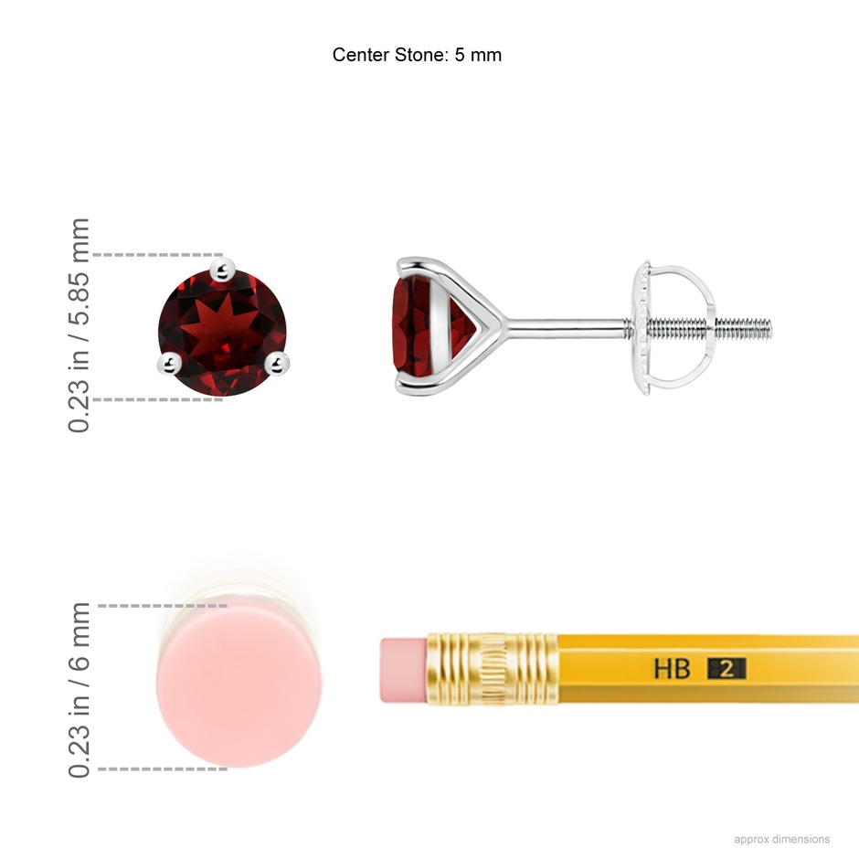 5mm AAA Martini-Set Round Garnet Stud Earrings in 18K White Gold ruler