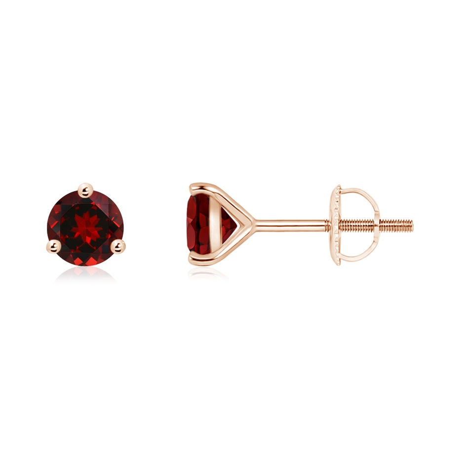 5mm AAAA Martini-Set Round Garnet Stud Earrings in 18K Rose Gold 