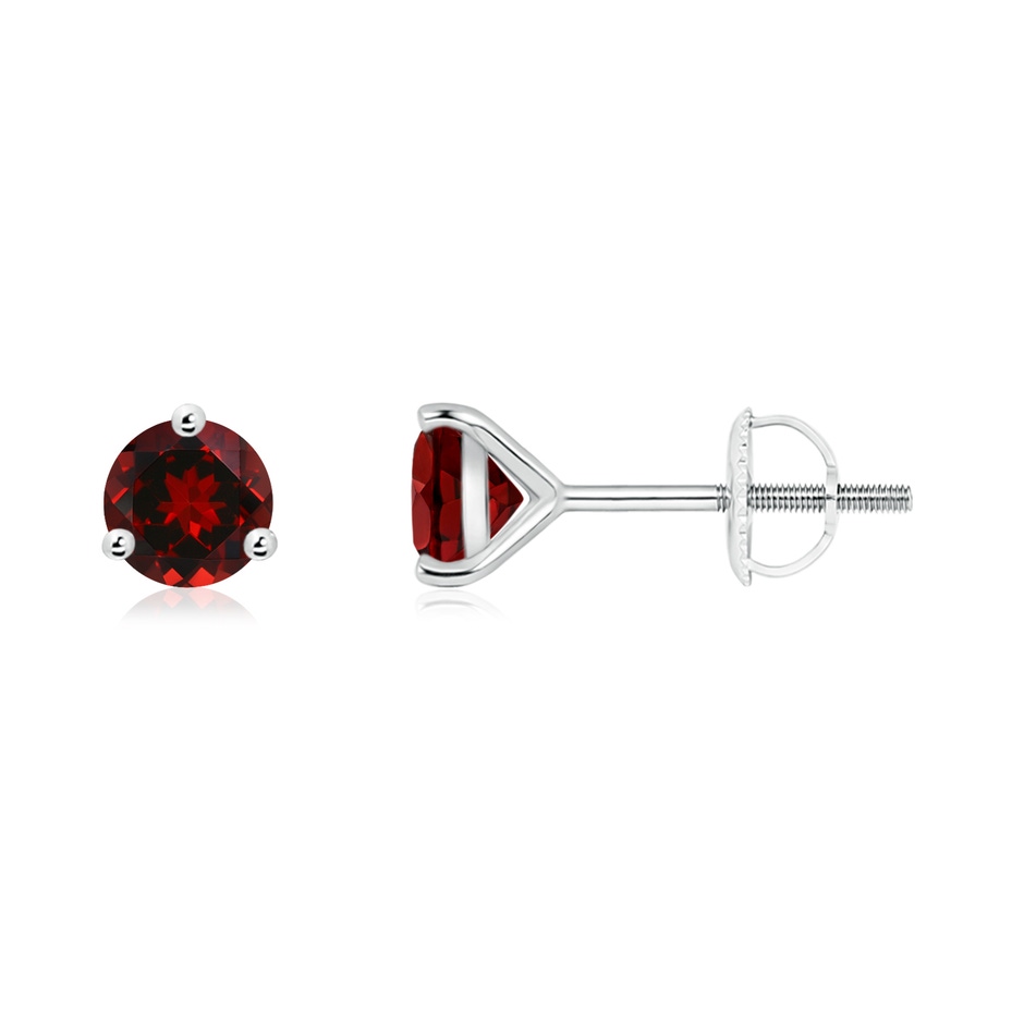 5mm AAAA Martini-Set Round Garnet Stud Earrings in 18K White Gold 