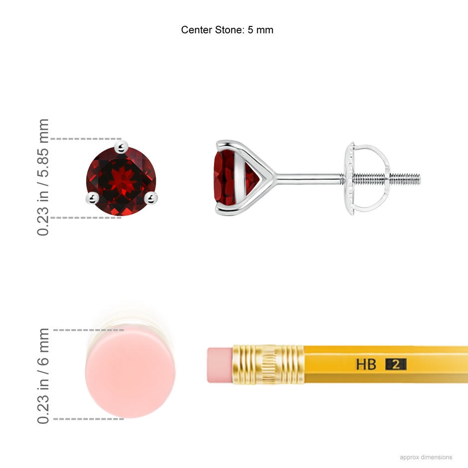 5mm AAAA Martini-Set Round Garnet Stud Earrings in 18K White Gold ruler