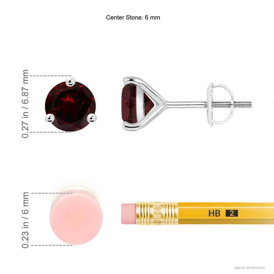 6mm A Martini-Set Round Garnet Stud Earrings in White Gold ruler