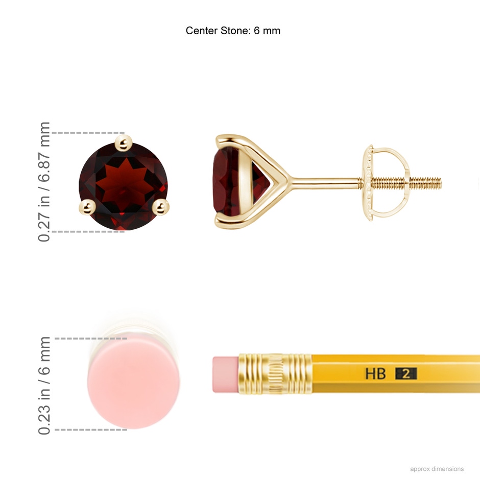 6mm AA Martini-Set Round Garnet Stud Earrings in Yellow Gold ruler