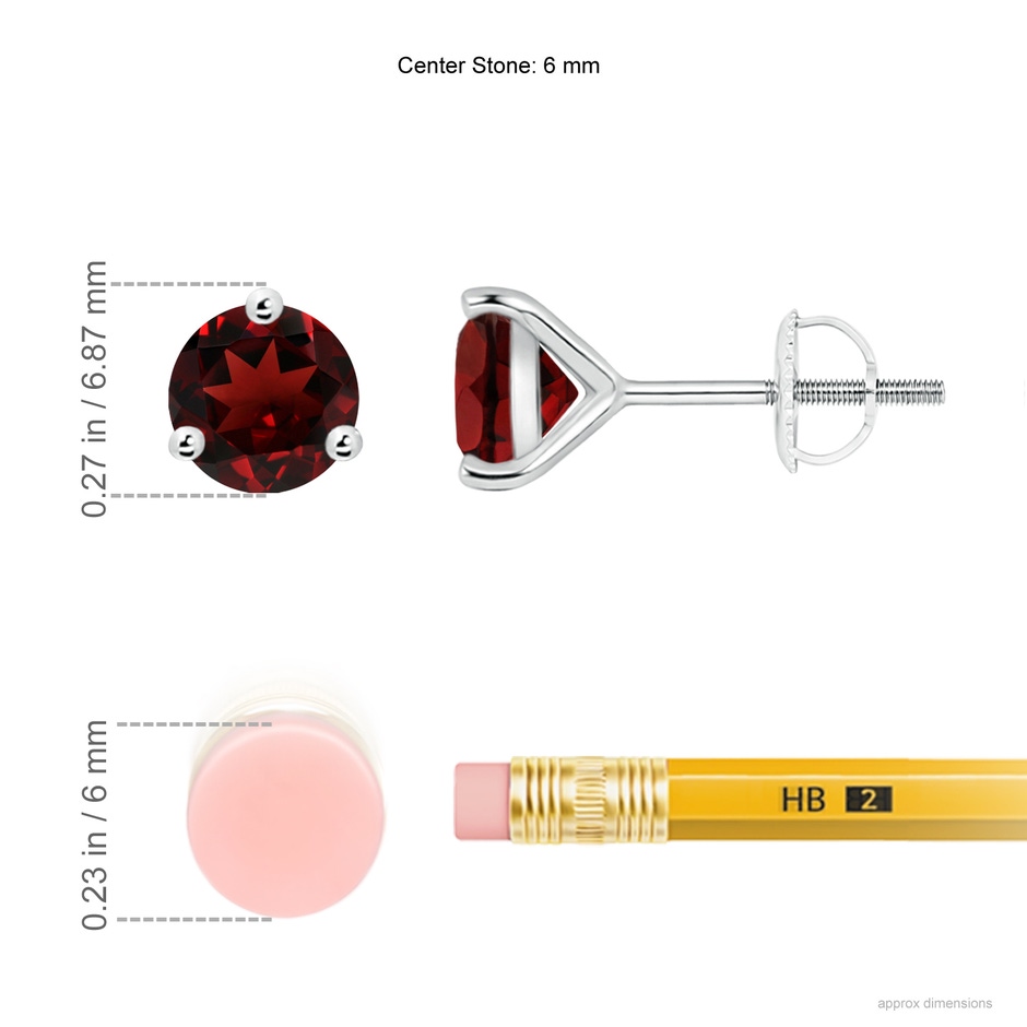 6mm AAA Martini-Set Round Garnet Stud Earrings in White Gold ruler