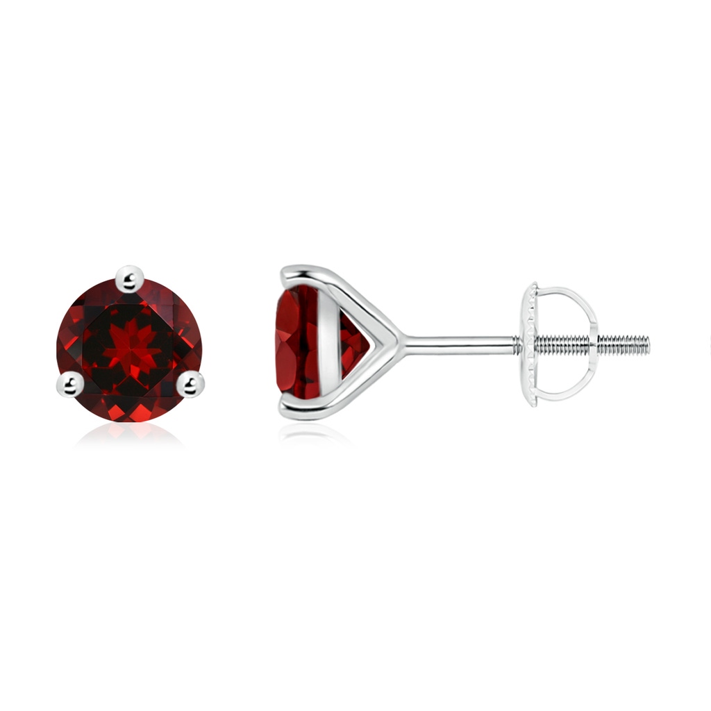 6mm AAAA Martini-Set Round Garnet Stud Earrings in 18K White Gold
