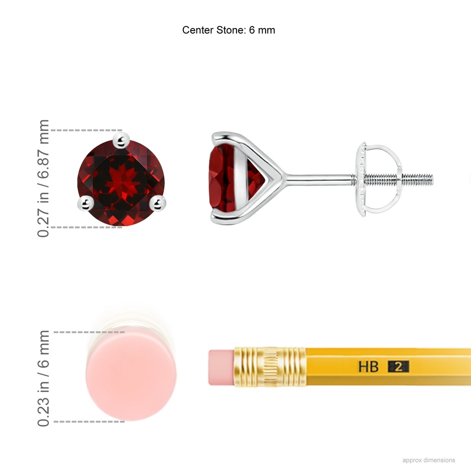6mm AAAA Martini-Set Round Garnet Stud Earrings in White Gold ruler