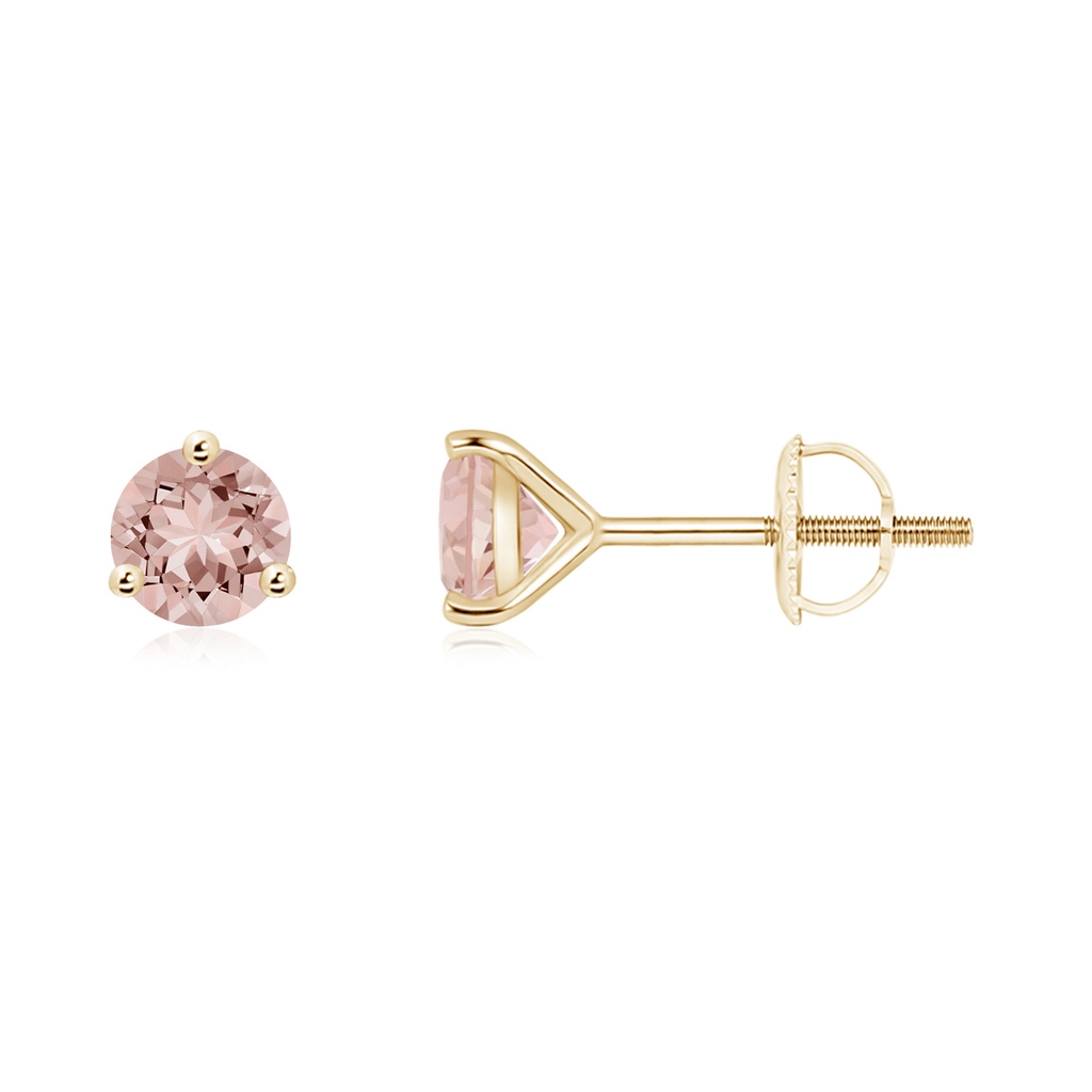 5mm AAAA Martini-Set Round Morganite Stud Earrings in Yellow Gold