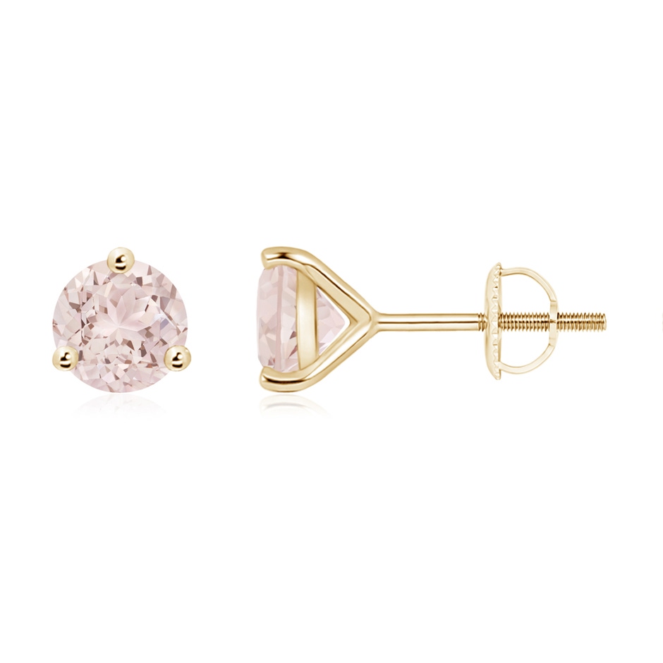 6mm A Martini-Set Round Morganite Stud Earrings in Yellow Gold 