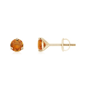 4mm AAA Martini-Set Round Orange Sapphire Stud Earrings in Yellow Gold