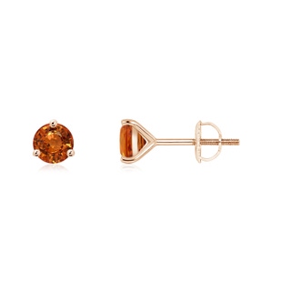 4mm AAAA Martini-Set Round Orange Sapphire Stud Earrings in Rose Gold