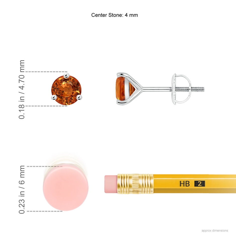 4mm AAAA Martini-Set Round Orange Sapphire Stud Earrings in White Gold ruler