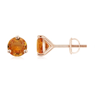 6mm AAA Martini-Set Round Orange Sapphire Stud Earrings in Rose Gold