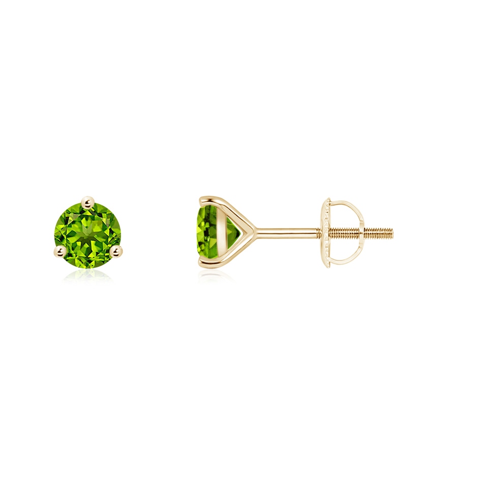 4mm AAAA Martini-Set Round Peridot Stud Earrings in Yellow Gold 