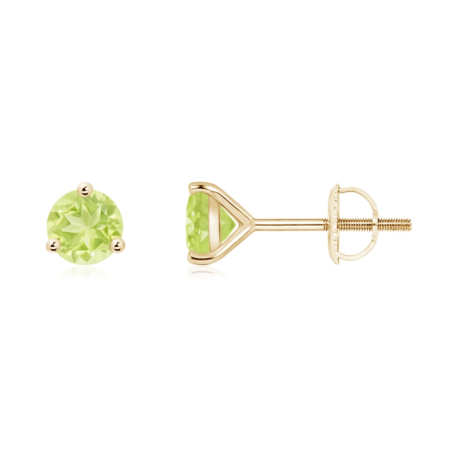 5mm A Martini-Set Round Peridot Stud Earrings in Yellow Gold 