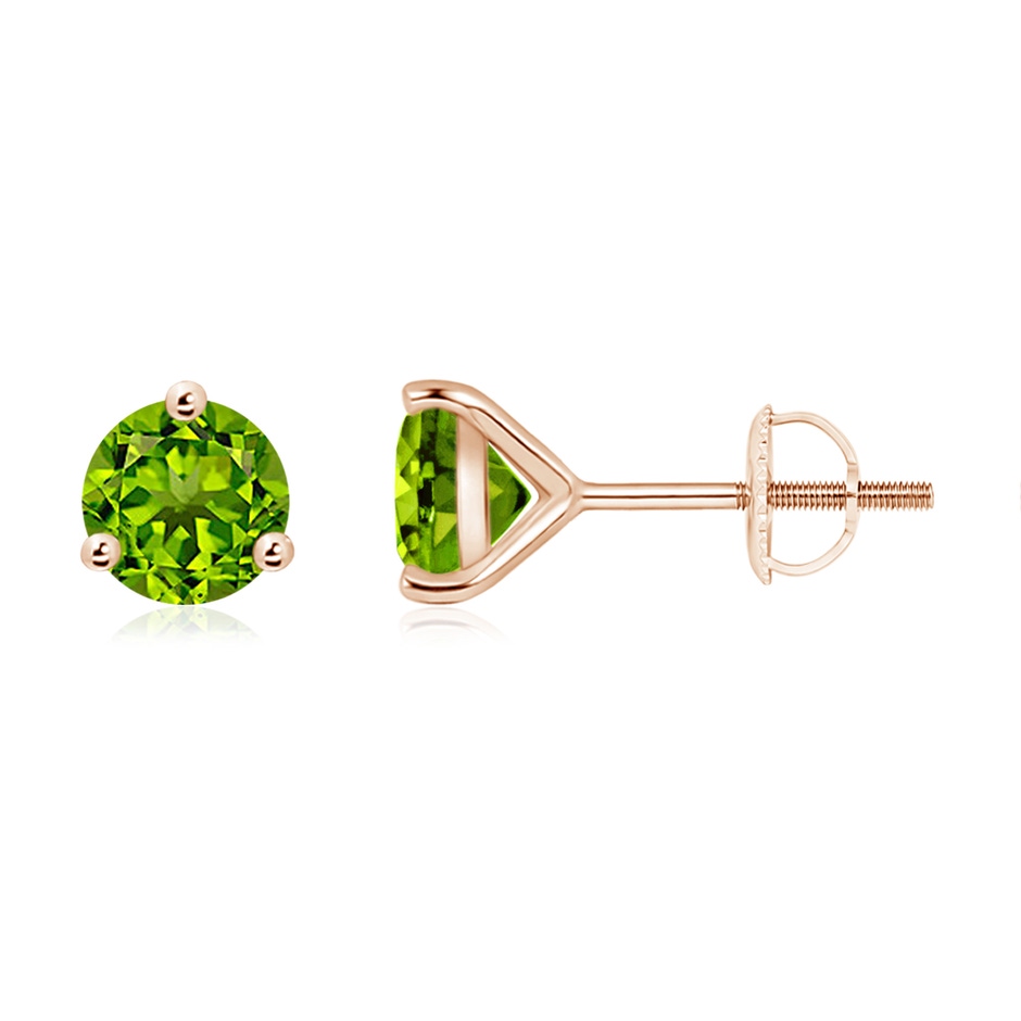 6mm AAAA Martini-Set Round Peridot Stud Earrings in Rose Gold 