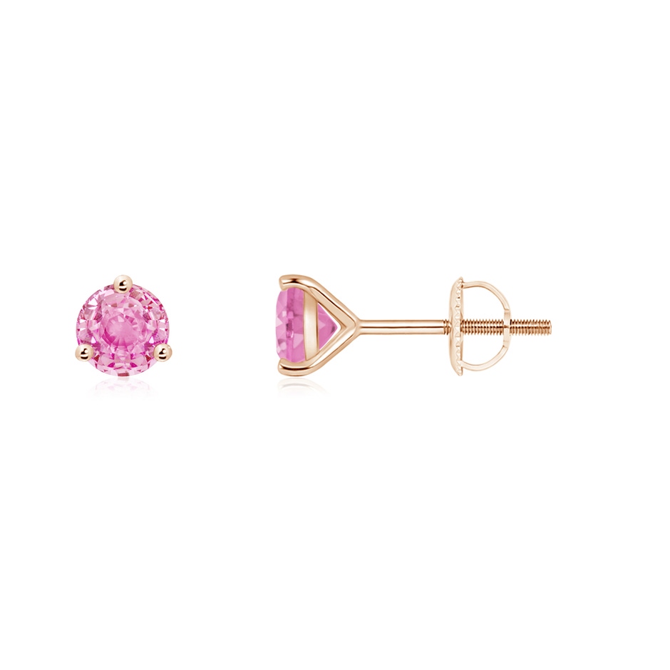 4mm A Martini-Set Round Pink Sapphire Stud Earrings in Rose Gold 