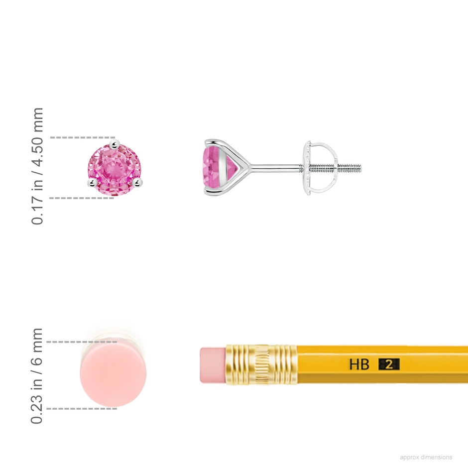 4mm AA Martini-Set Round Pink Sapphire Stud Earrings in White Gold ruler