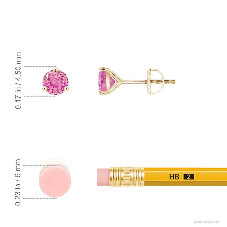 4mm AA Martini-Set Round Pink Sapphire Stud Earrings in Yellow Gold ruler