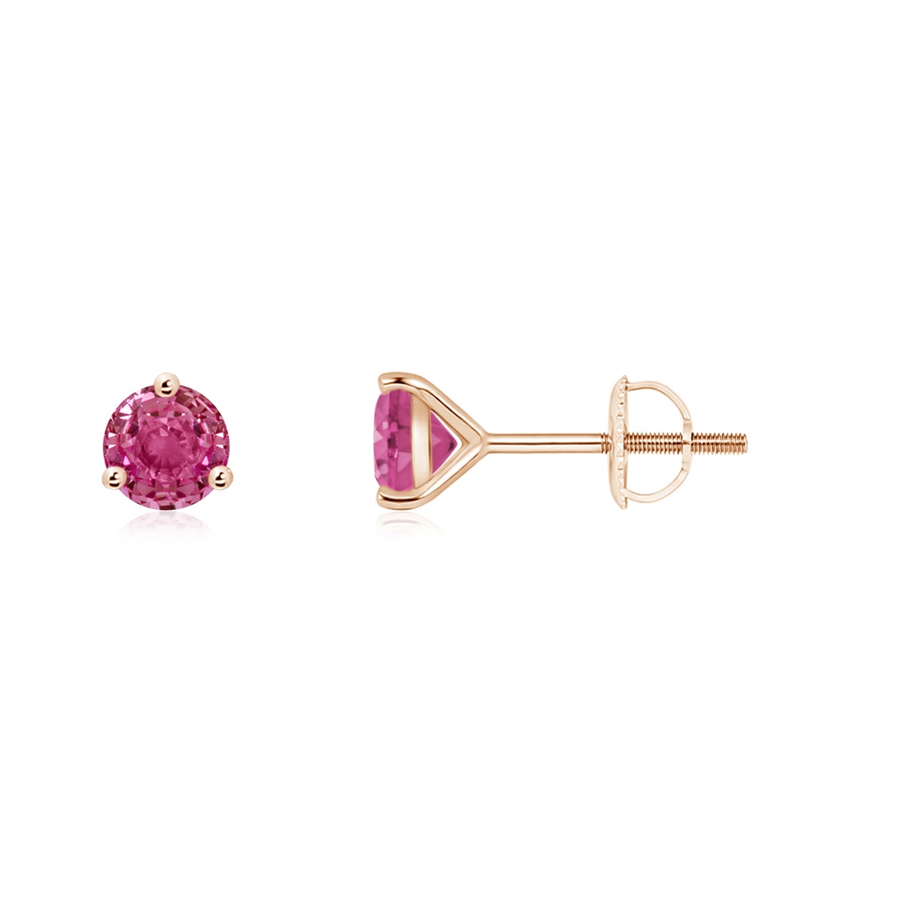 4mm AAAA Martini-Set Round Pink Sapphire Stud Earrings in Rose Gold