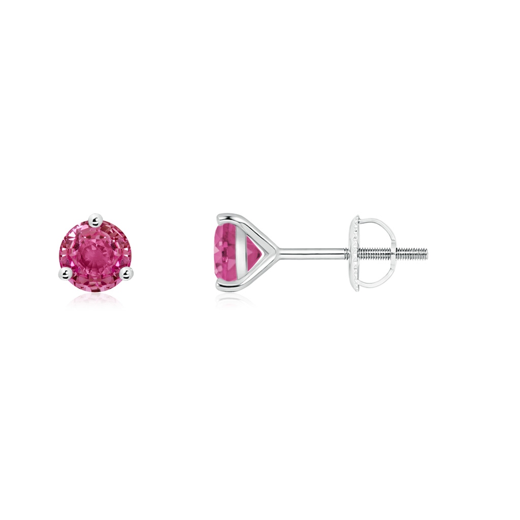 4mm AAAA Martini-Set Round Pink Sapphire Stud Earrings in White Gold