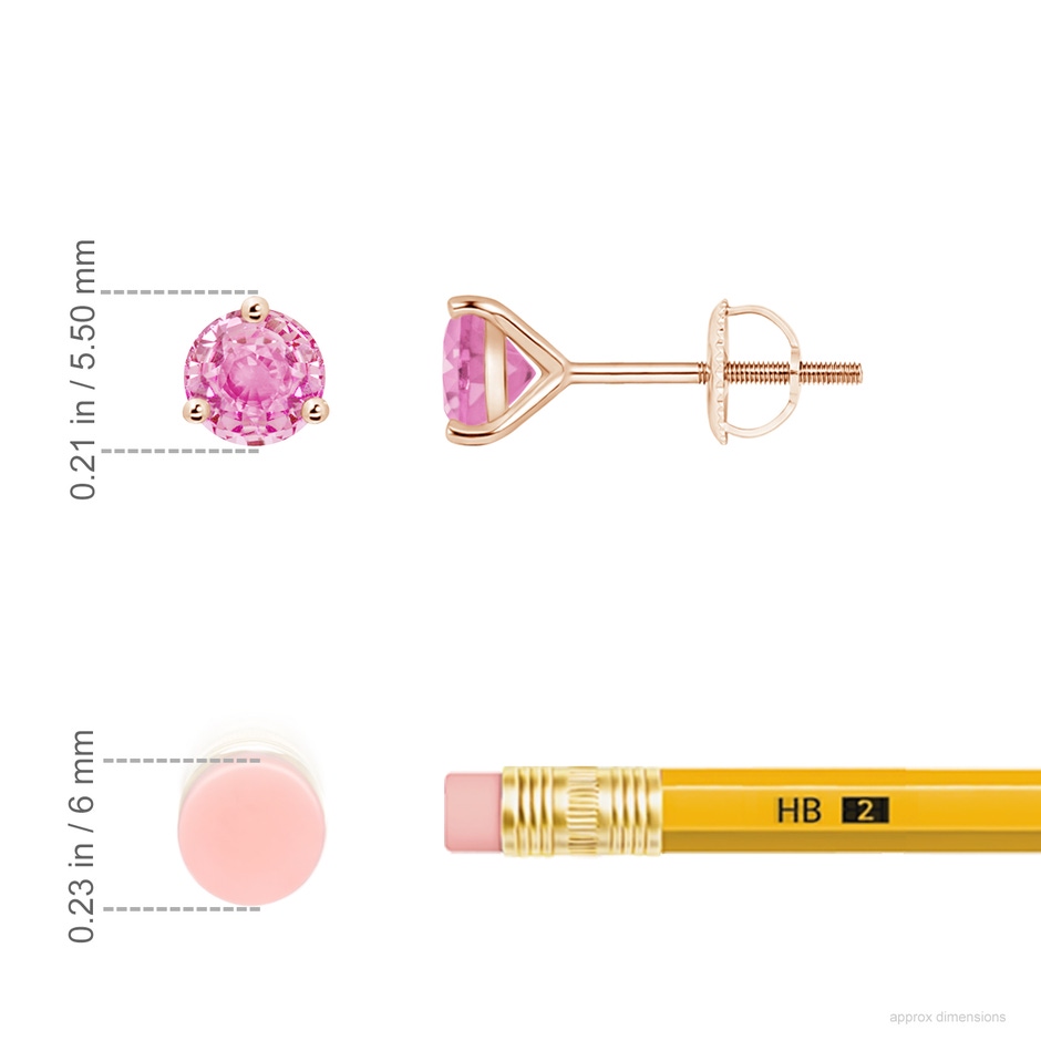 5mm A Martini-Set Round Pink Sapphire Stud Earrings in Rose Gold ruler