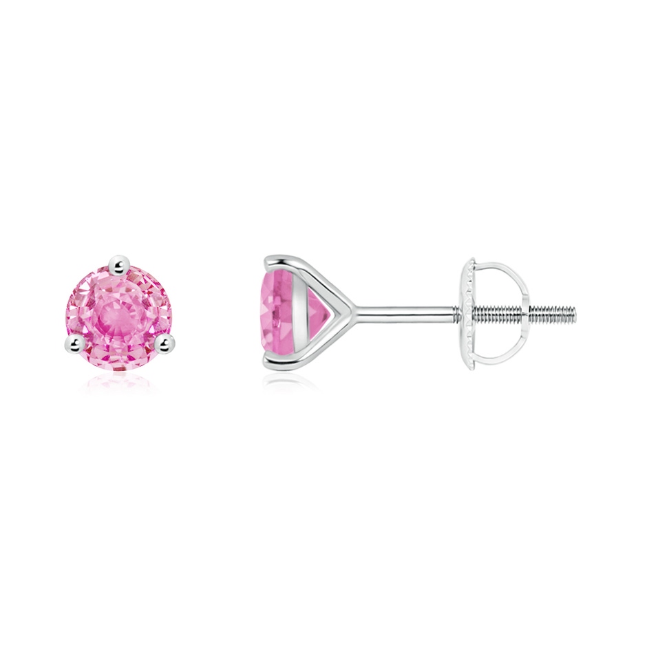 5mm A Martini-Set Round Pink Sapphire Stud Earrings in White Gold 
