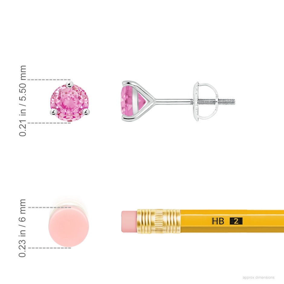 5mm A Martini-Set Round Pink Sapphire Stud Earrings in White Gold ruler