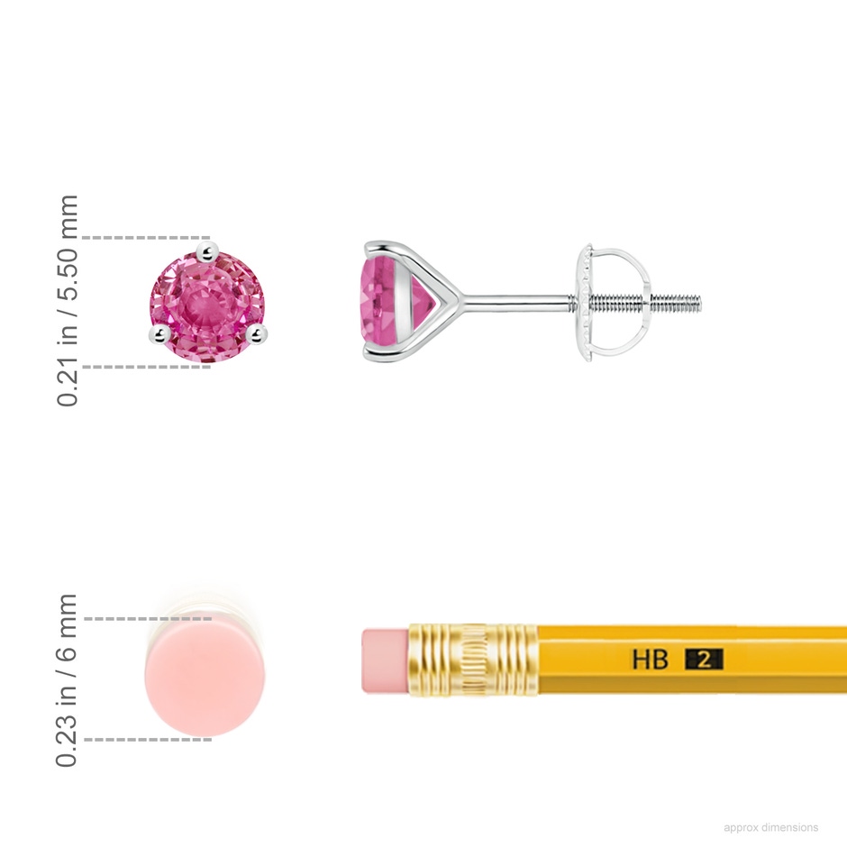 5mm AAA Martini-Set Round Pink Sapphire Stud Earrings in P950 Platinum ruler